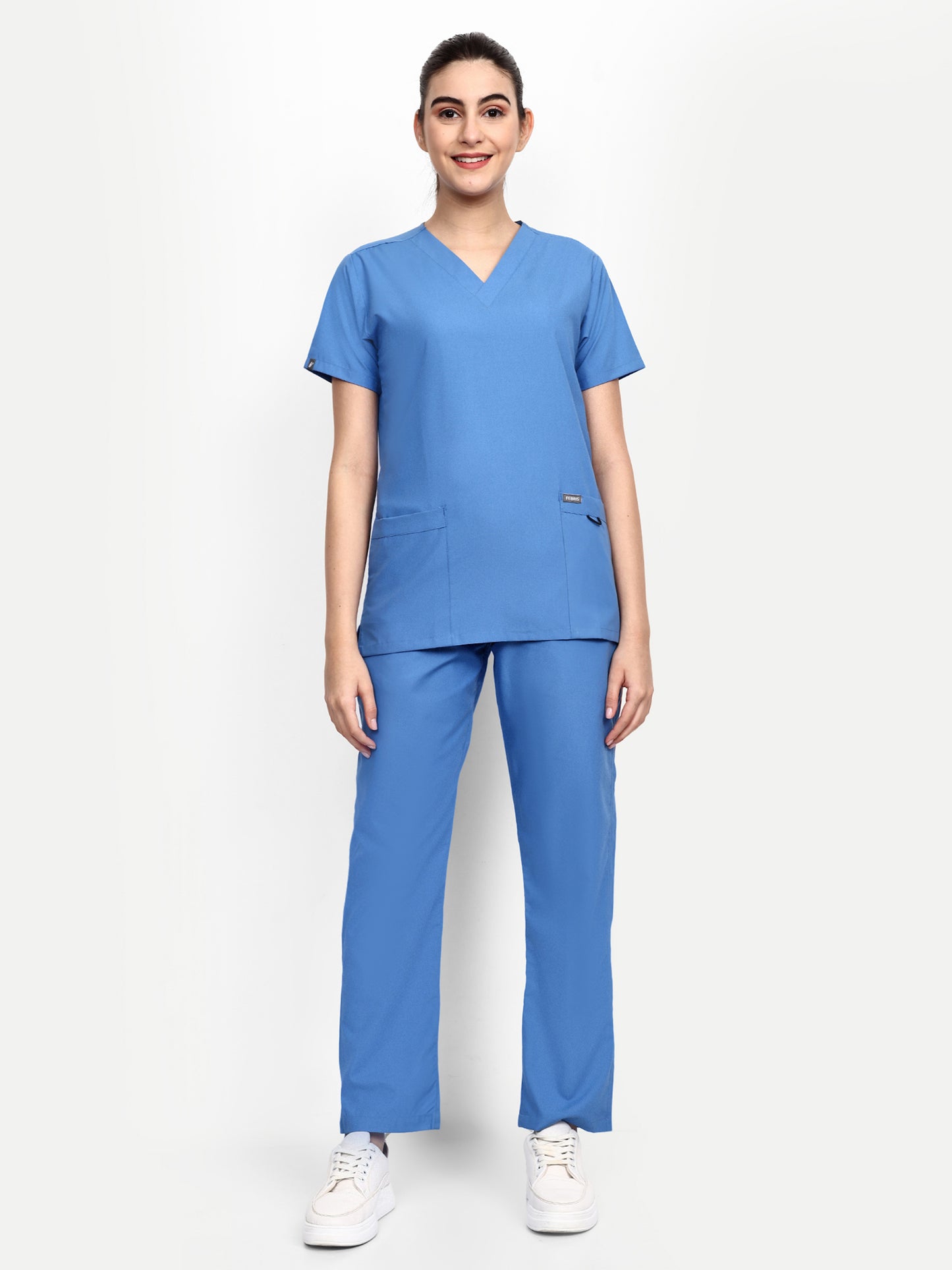 FEBRIS iScrubs Women's 2 - Pocket Scrub Top (Ceil Blue)