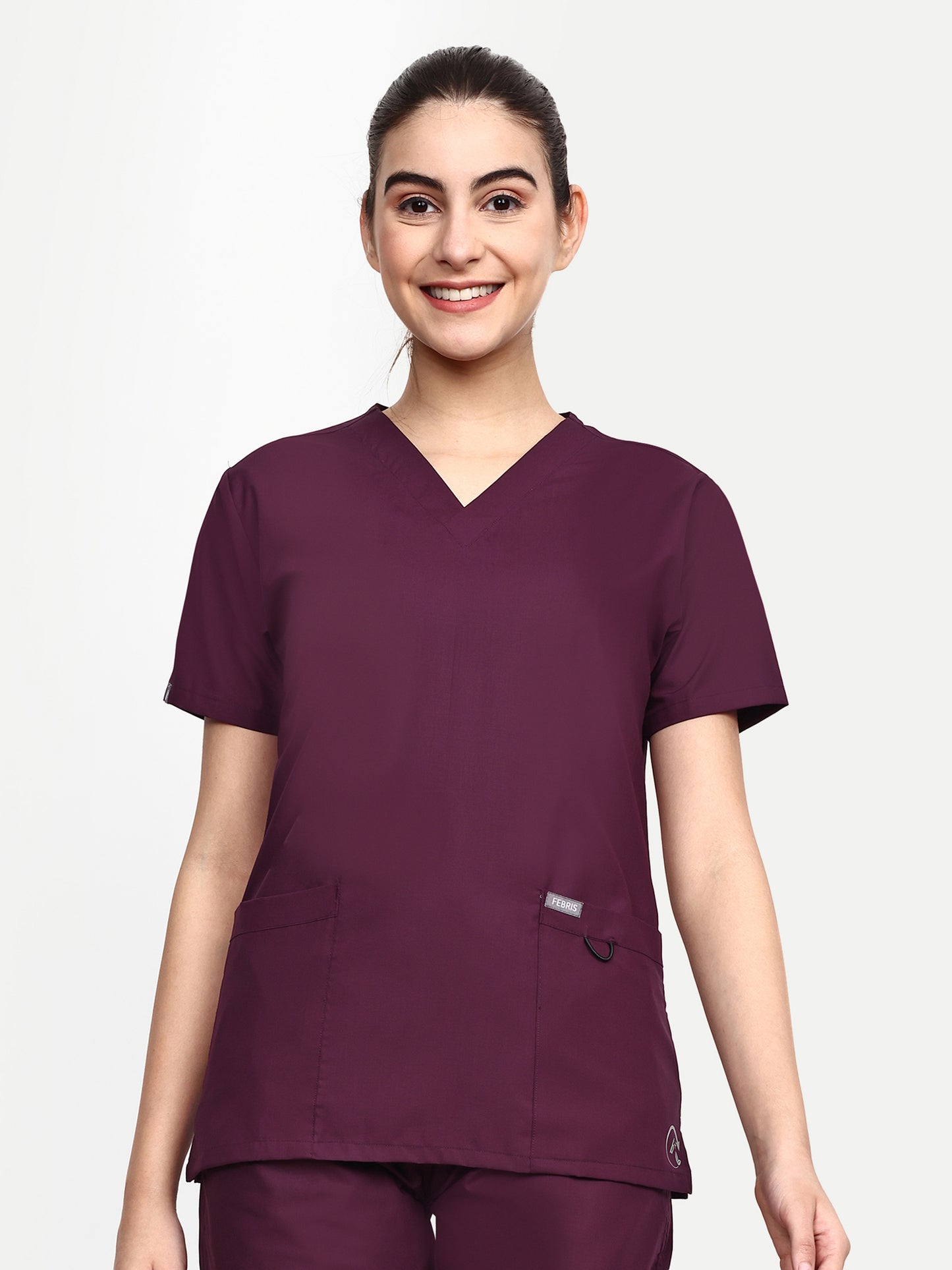 FEBRIS iScrubs Women's 2 - Pocket Scrub Top (Wine)