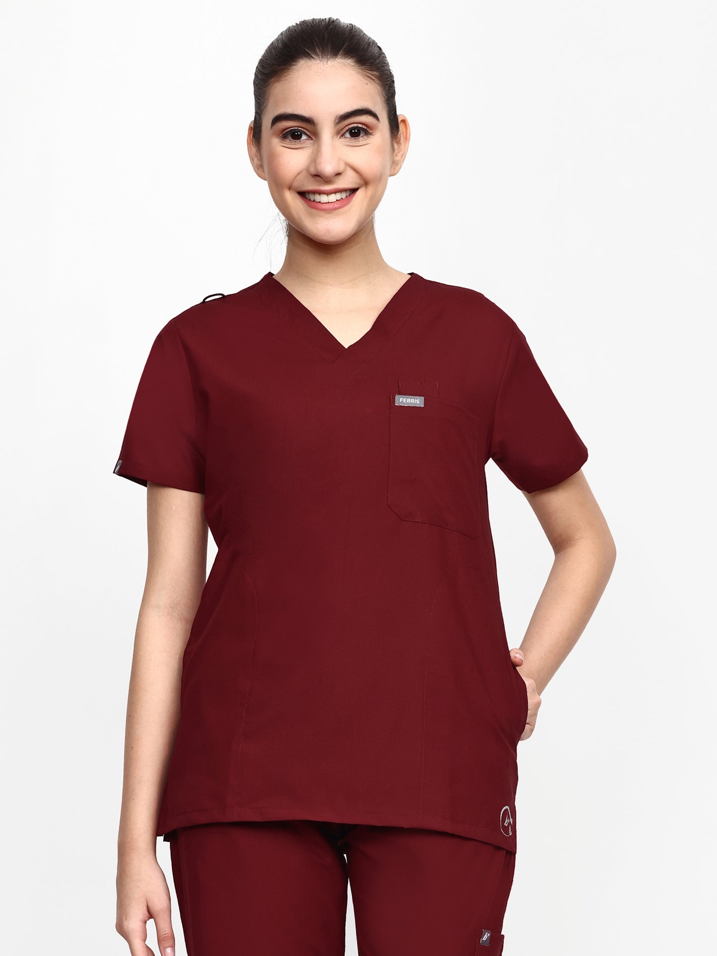 FEBRIS iScrubs Women's 5 - Pocket Scrub Top (Maroon)