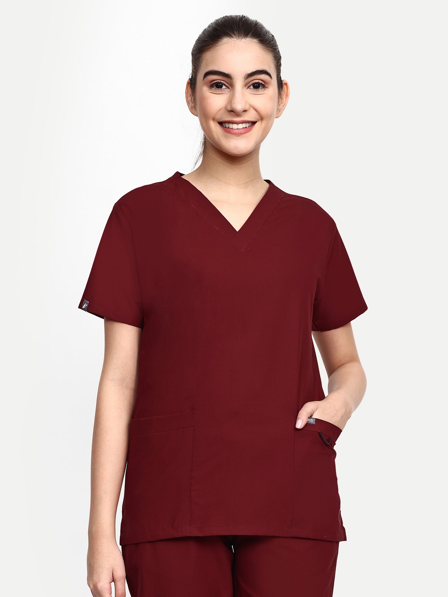 FEBRIS iScrubs Women's 2 - Pocket Scrub Top (Maroon)