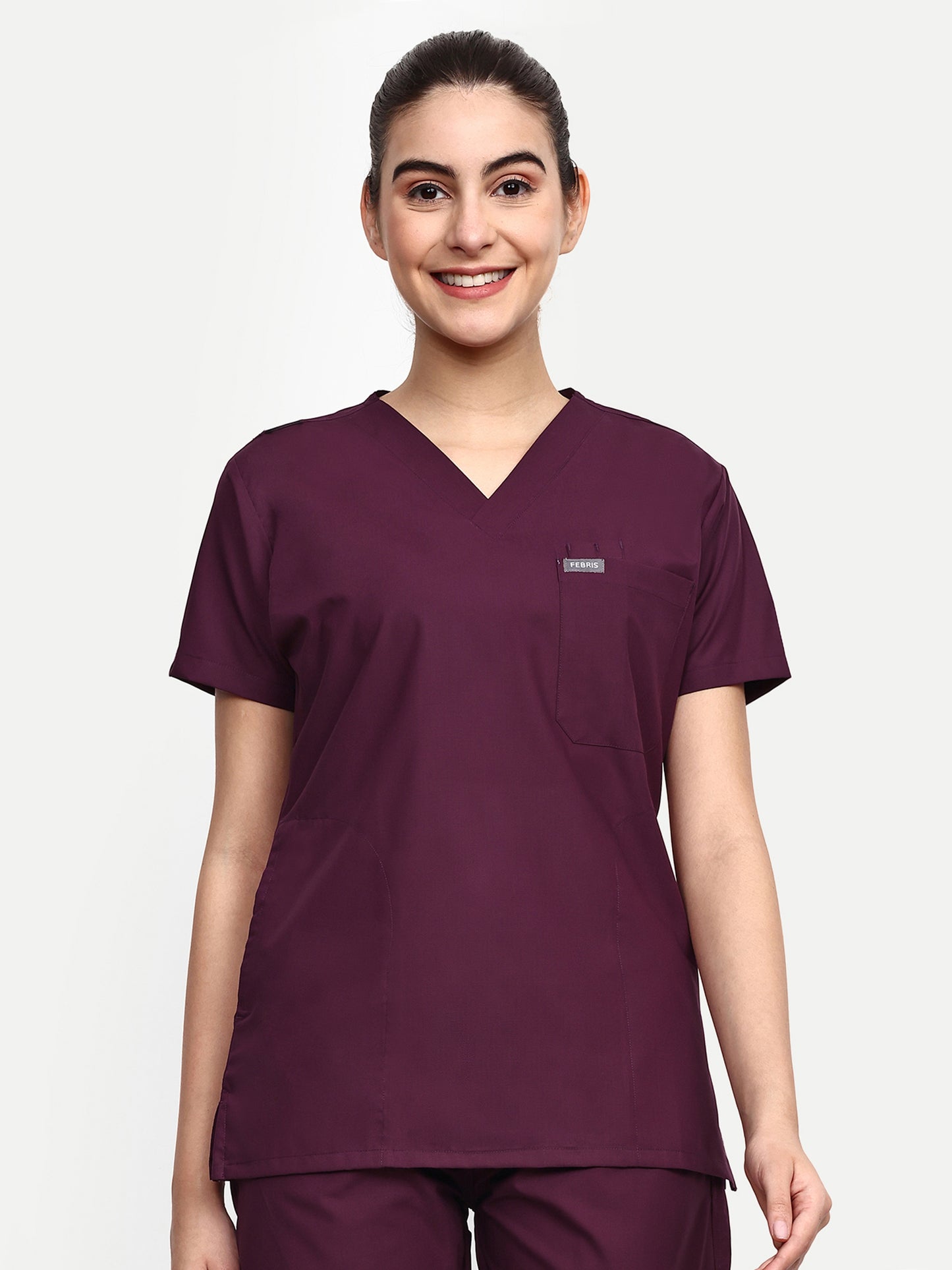 FEBRIS iScrubs Women's 5 - Pocket Scrub Top (Wine)