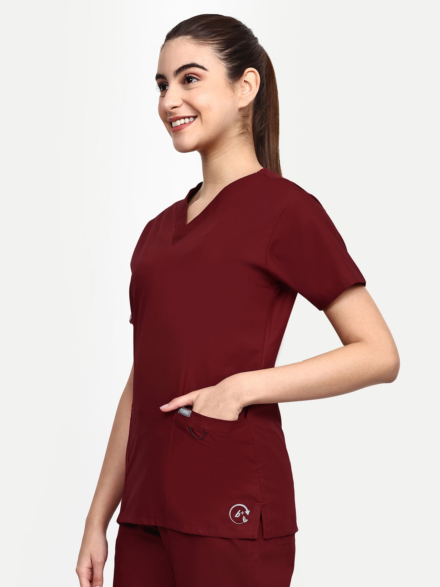 FEBRIS iScrubs Women's 2 - Pocket Scrub Top (Maroon)