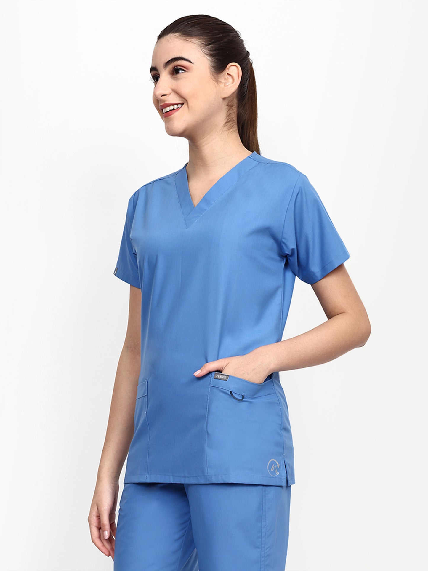 FEBRIS iScrubs Women's 2 - Pocket Scrub Top (Ceil Blue)