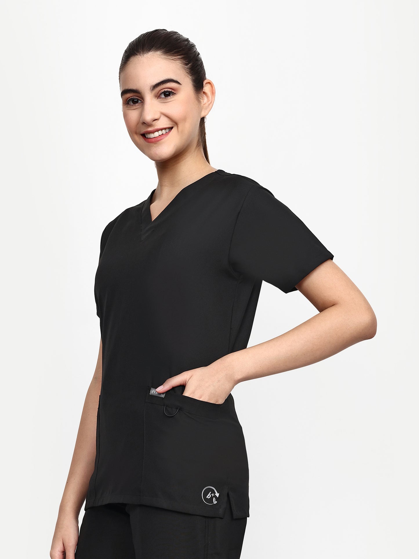 FEBRIS iScrubs Women's 2 - Pocket Scrub Top (Black)