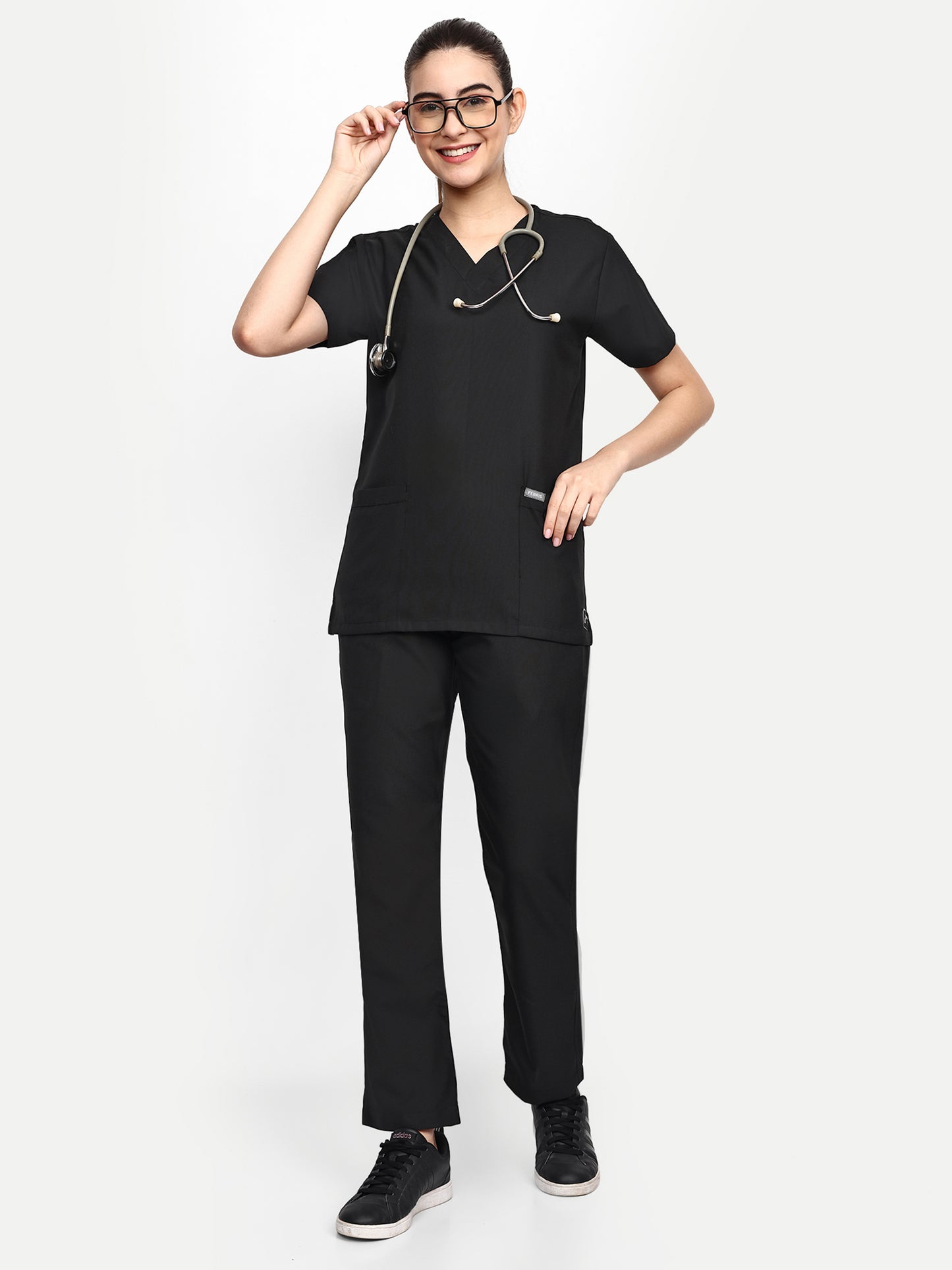 FEBRIS iScrubs Women's 2 - Pocket Scrub Top (Black)