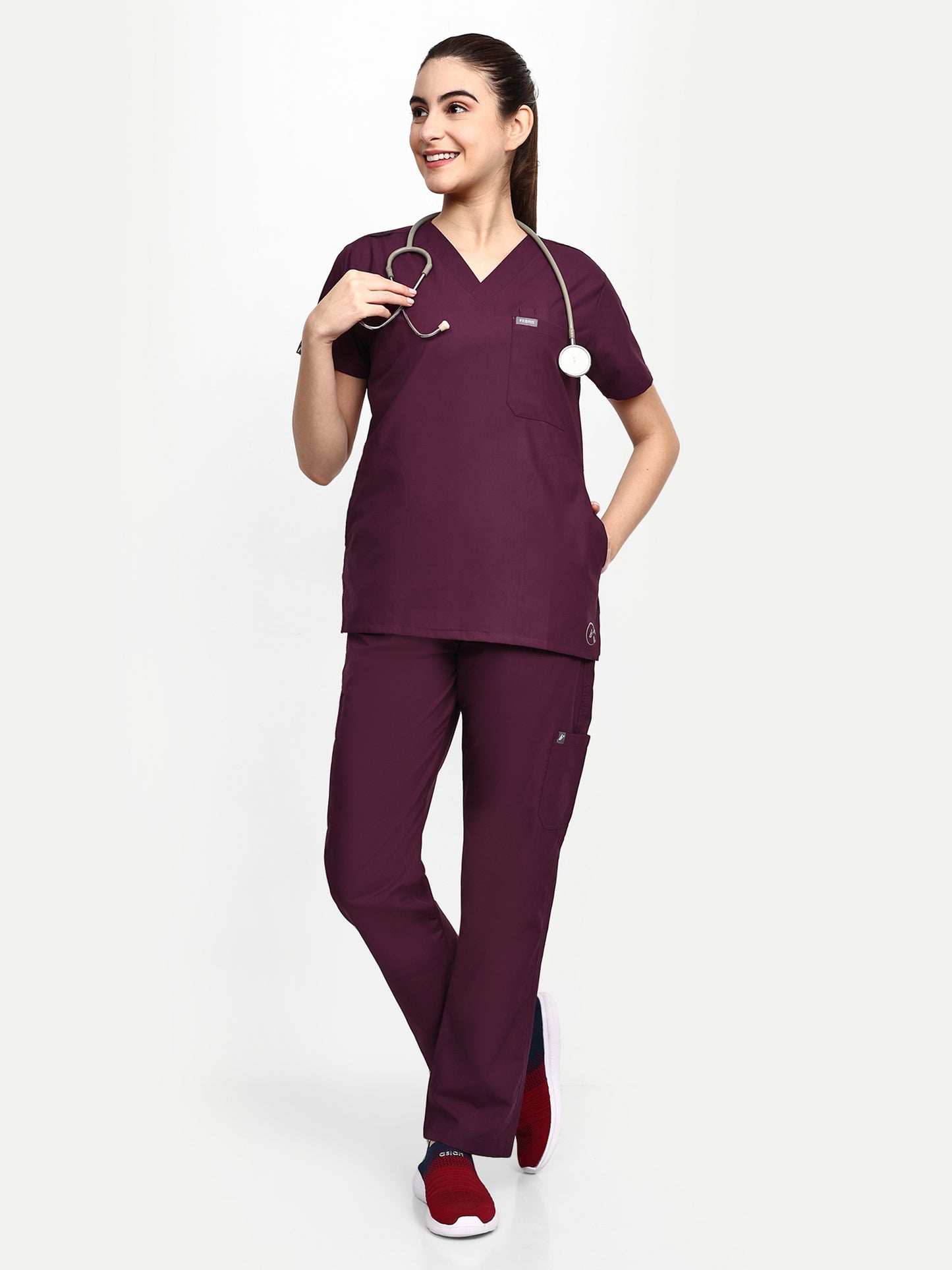 FEBRIS iScrubs Women's 5 - Pocket Scrub Top (Wine)